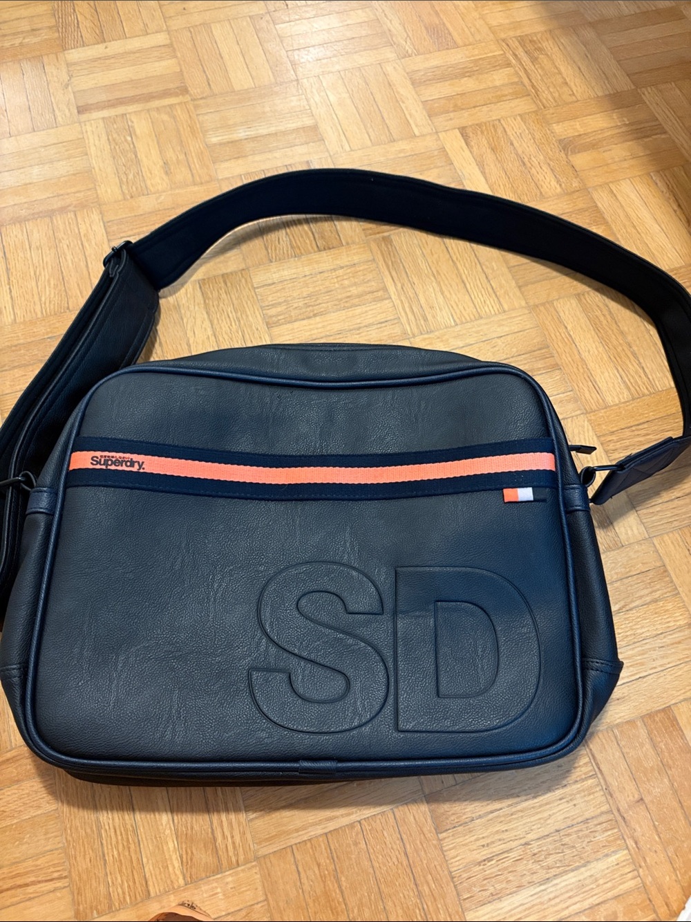Superdry Black Messenger Bag with Orange Stripe NWOT
